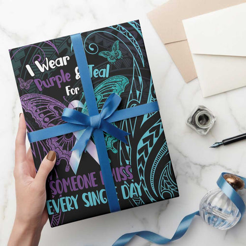 Suicide Awareness Memorial Wrapping Paper I Wear Purple and Teal For Someone I Miss - Aussie Hoodie