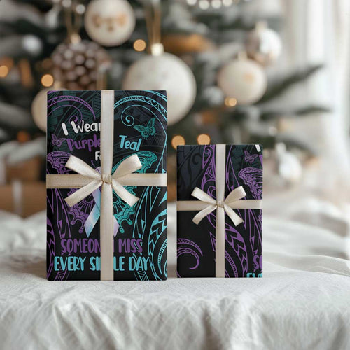 Suicide Awareness Memorial Wrapping Paper I Wear Purple and Teal For Someone I Miss - Aussie Hoodie