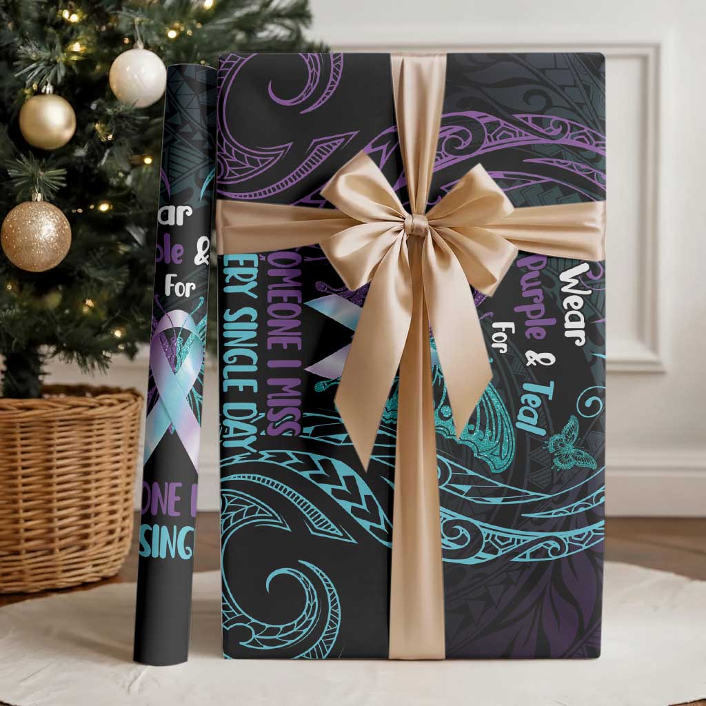 Suicide Awareness Memorial Wrapping Paper I Wear Purple and Teal For Someone I Miss - Aussie Hoodie