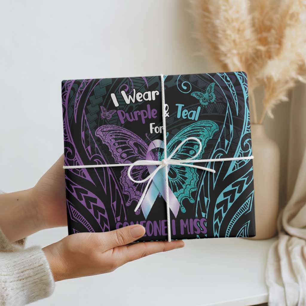 Suicide Awareness Memorial Wrapping Paper I Wear Purple and Teal For Someone I Miss - Aussie Hoodie