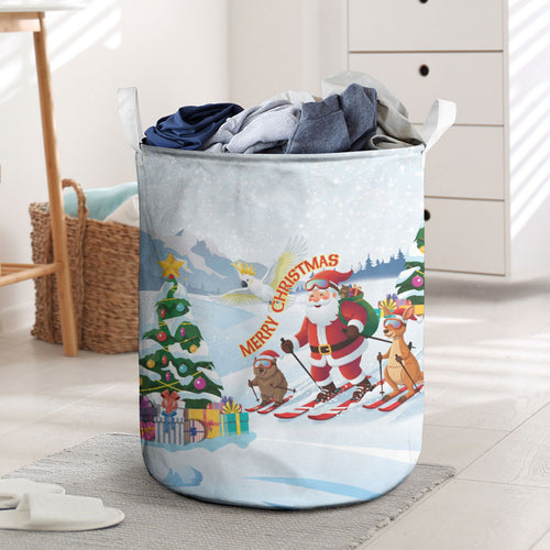 Merry Christmas Australia Laundry Basket Funny Aussie Animals Santa Skiing