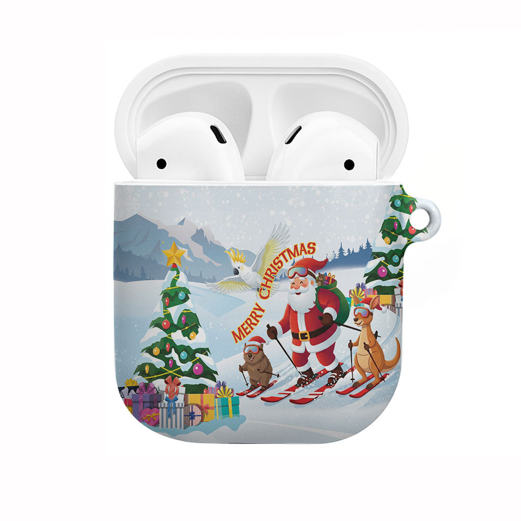 Merry Christmas Australia AirPods Case Funny Aussie Animals Santa Skiing