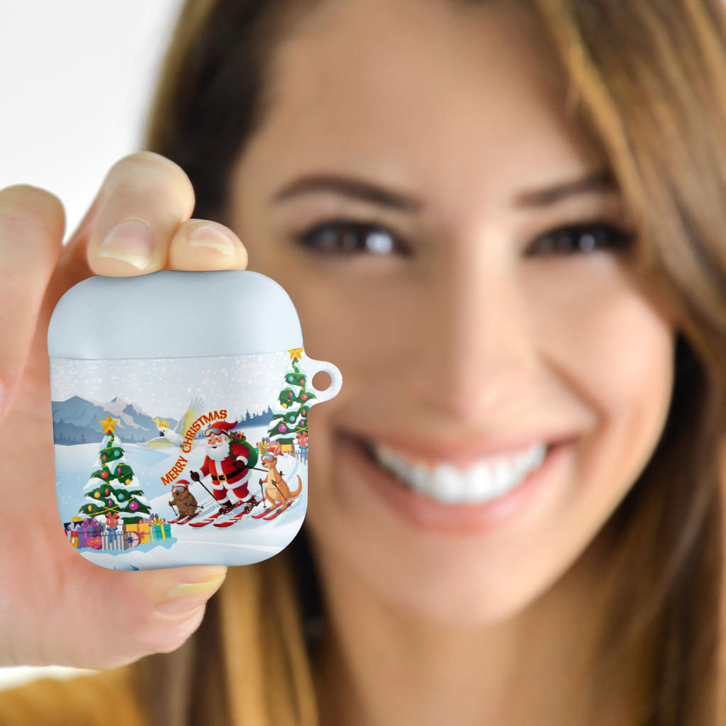 Merry Christmas Australia AirPods Case Funny Aussie Animals Santa Skiing