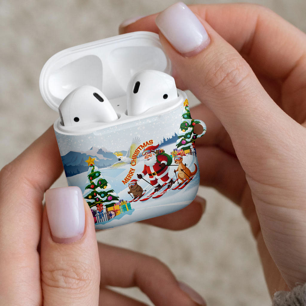 Merry Christmas Australia AirPods Case Funny Aussie Animals Santa Skiing