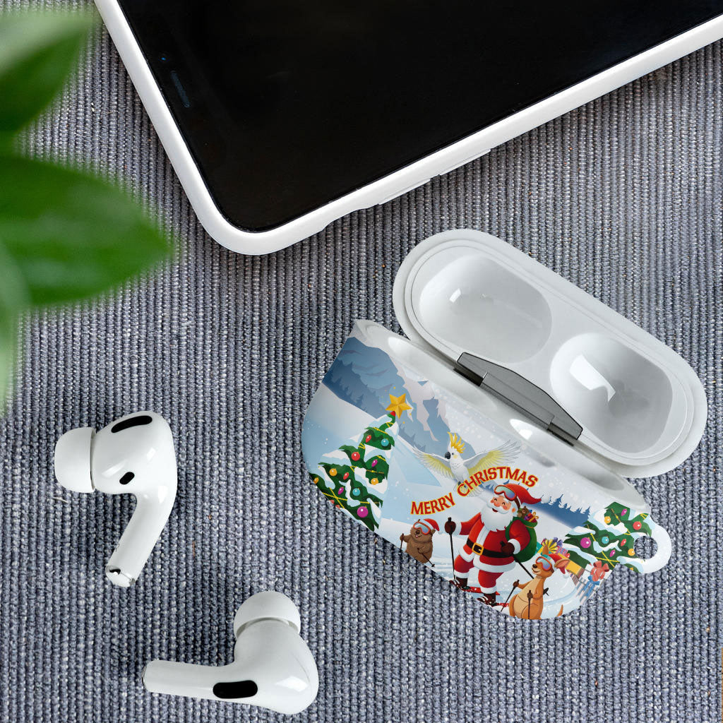 Merry Christmas Australia AirPods Case Funny Aussie Animals Santa Skiing