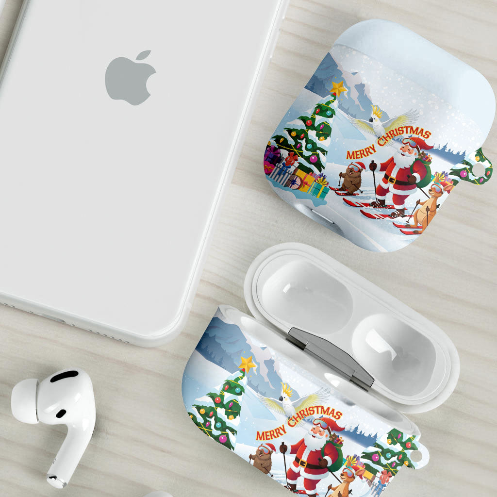 Merry Christmas Australia AirPods Case Funny Aussie Animals Santa Skiing