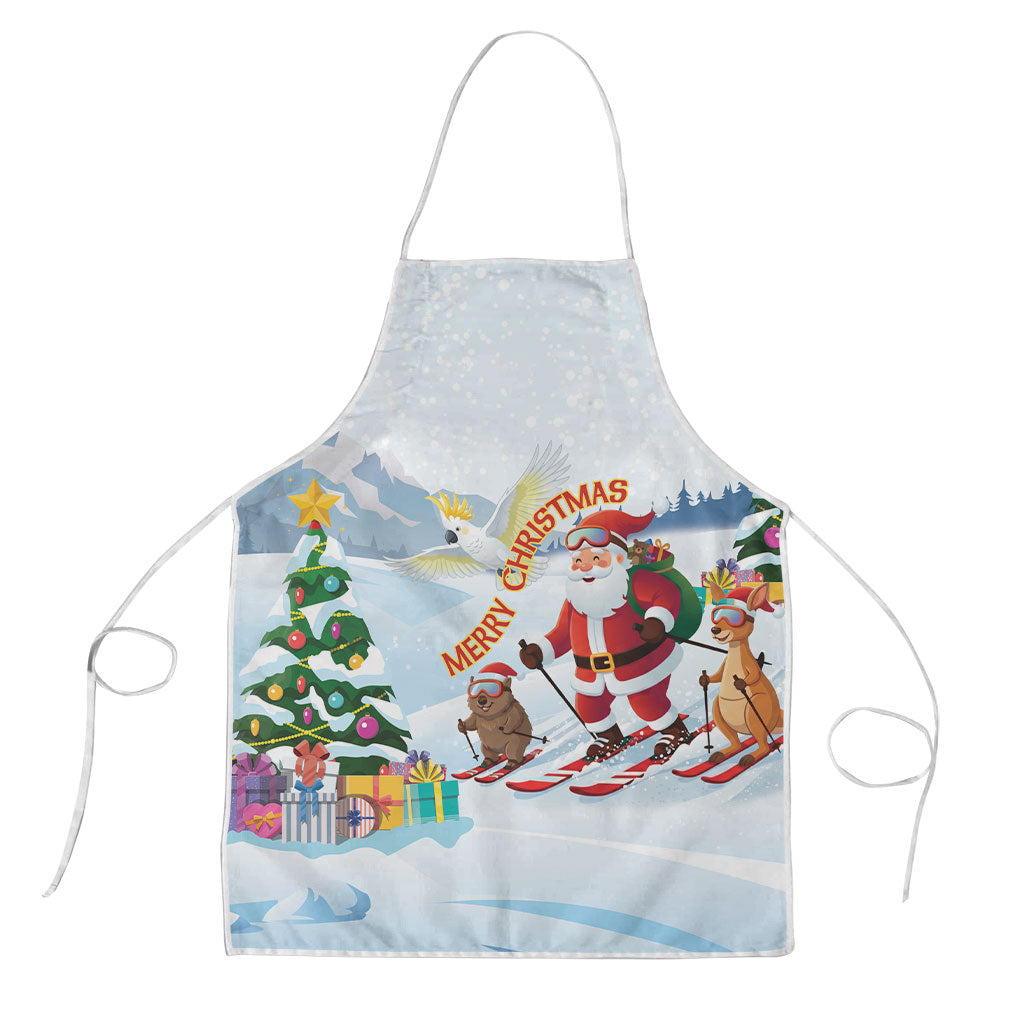 Merry Christmas Australia Apron Funny Aussie Animals Santa Skiing