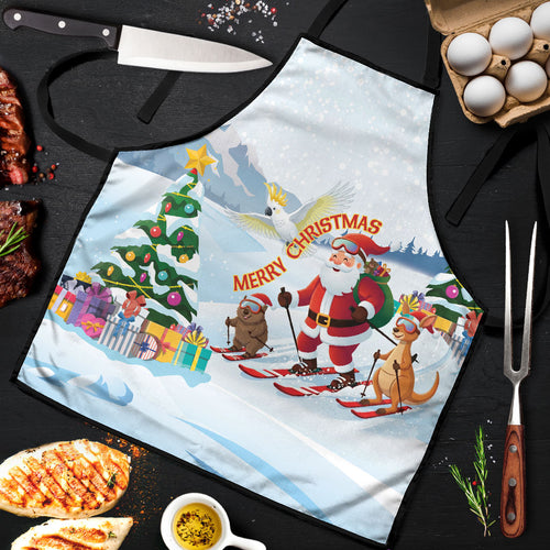 Merry Christmas Australia Apron Funny Aussie Animals Santa Skiing