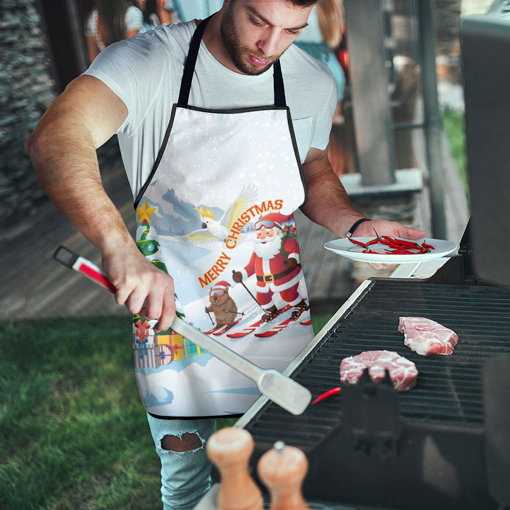 Merry Christmas Australia Apron Funny Aussie Animals Santa Skiing