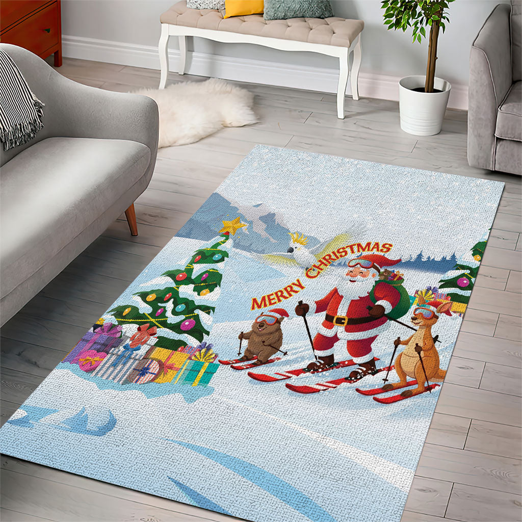 Merry Christmas Australia Area Rug Funny Aussie Animals Santa Skiing