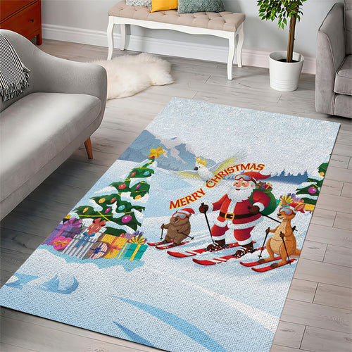 Merry Christmas Australia Area Rug Funny Aussie Animals Santa Skiing