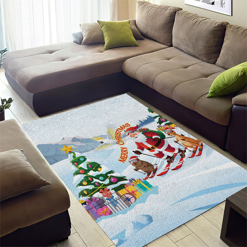 Merry Christmas Australia Area Rug Funny Aussie Animals Santa Skiing