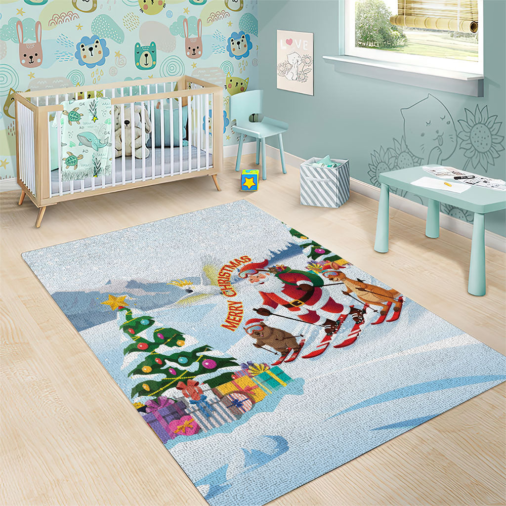 Merry Christmas Australia Area Rug Funny Aussie Animals Santa Skiing