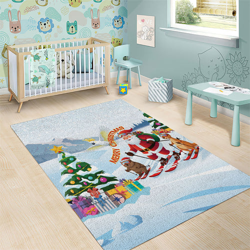 Merry Christmas Australia Area Rug Funny Aussie Animals Santa Skiing
