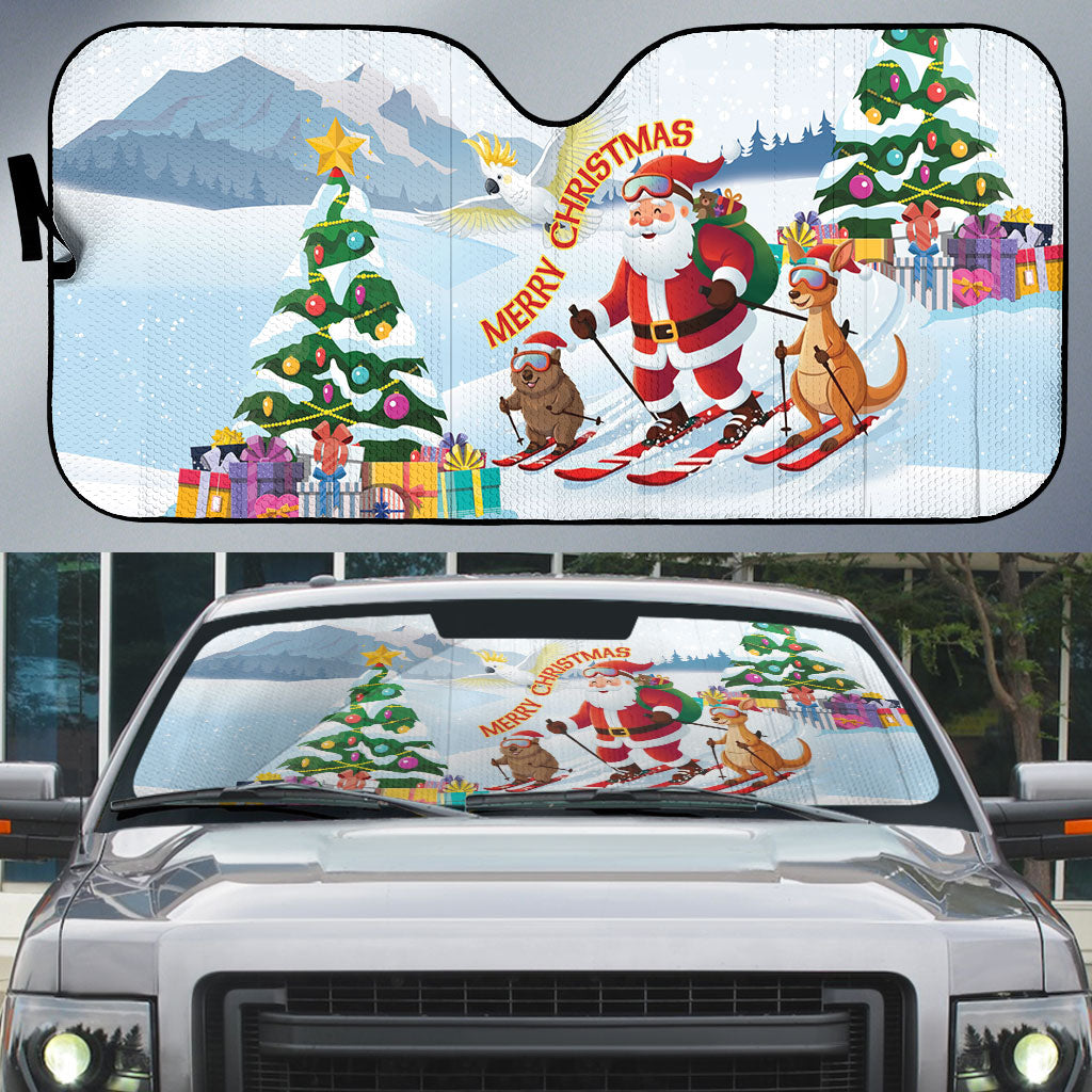 Merry Christmas Australia Auto Sun Shade Funny Aussie Animals Santa Skiing