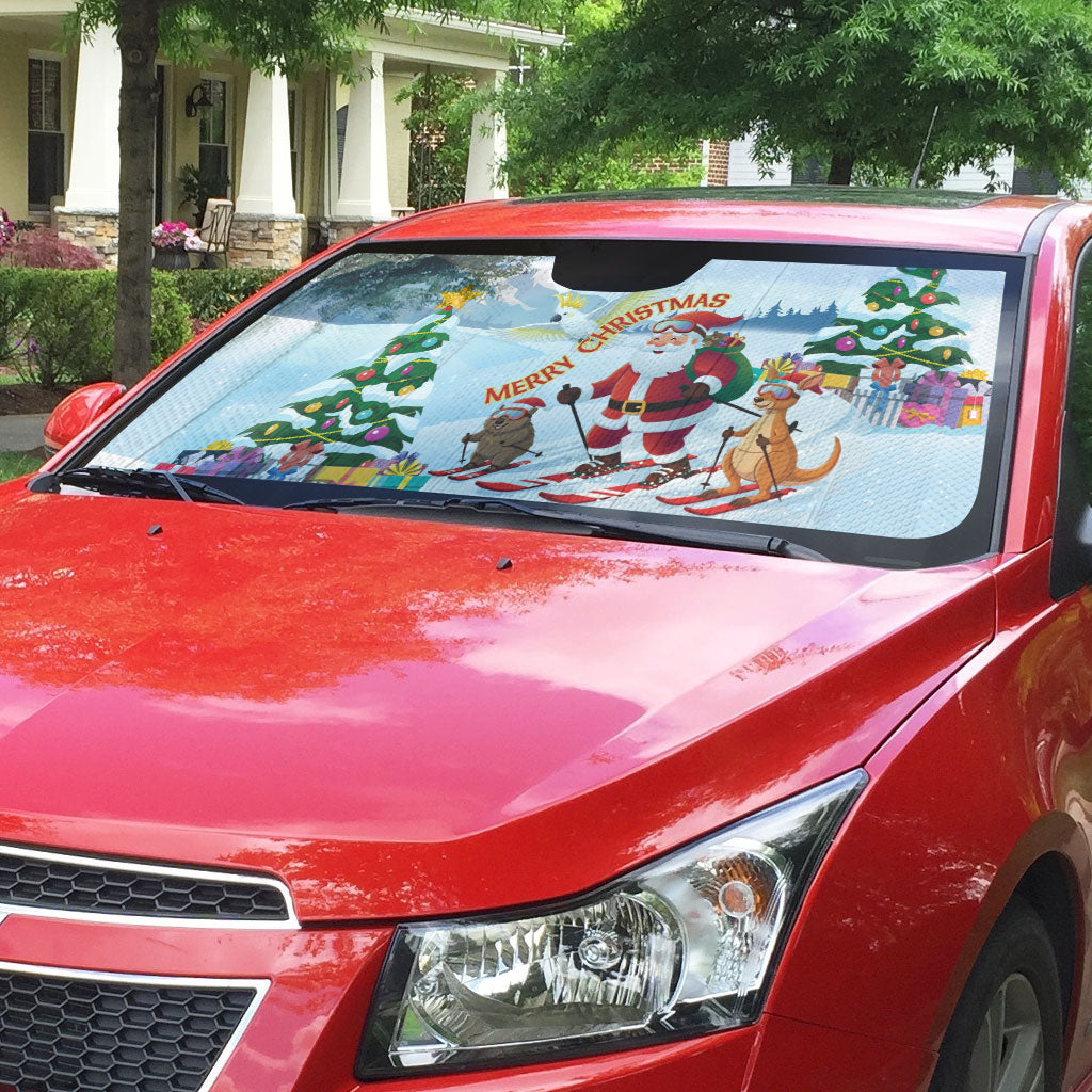 Merry Christmas Australia Auto Sun Shade Funny Aussie Animals Santa Skiing
