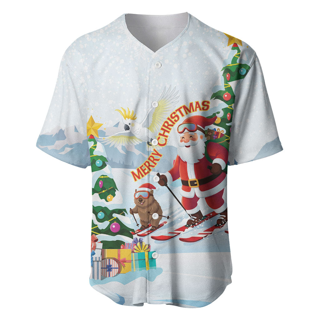 Merry Christmas Australia Baseball Jersey Funny Aussie Animals Santa Skiing
