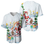 Merry Christmas Australia Baseball Jersey Funny Aussie Animals Santa Skiing