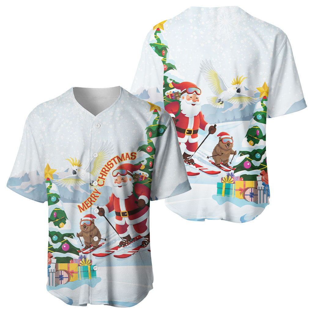 Merry Christmas Australia Baseball Jersey Funny Aussie Animals Santa Skiing