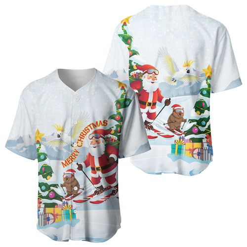 Merry Christmas Australia Baseball Jersey Funny Aussie Animals Santa Skiing