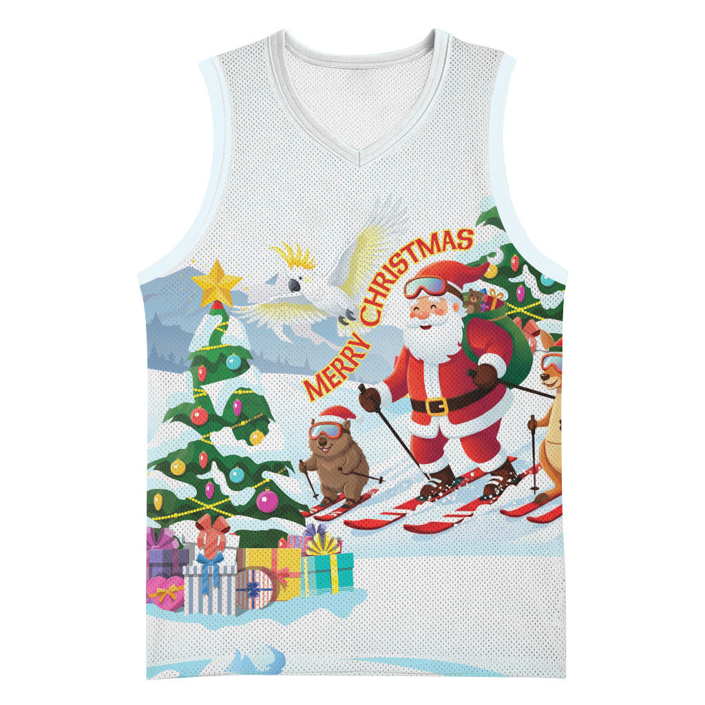 Merry Christmas Australia Basketball Jersey Funny Aussie Animals Santa Skiing