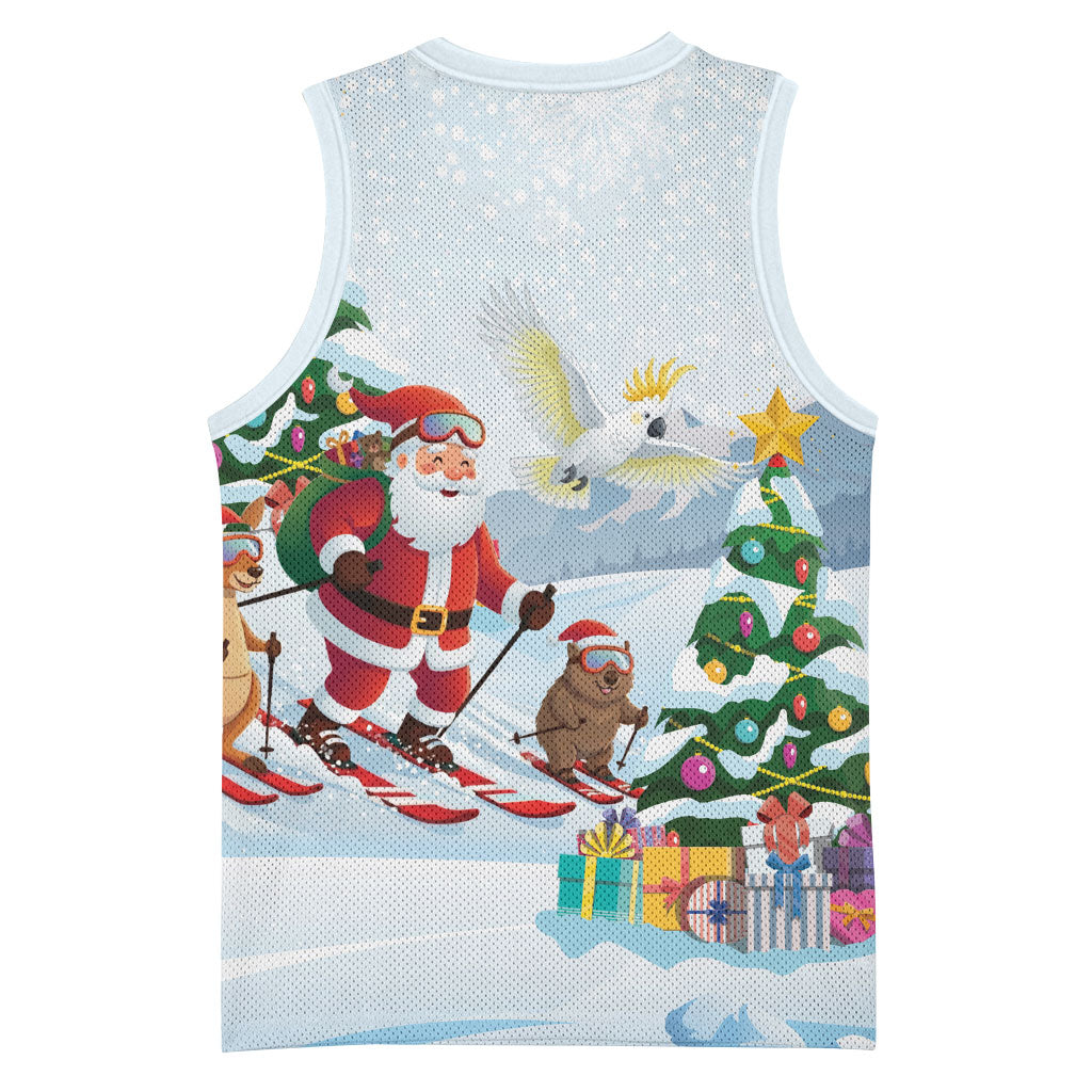 Merry Christmas Australia Basketball Jersey Funny Aussie Animals Santa Skiing