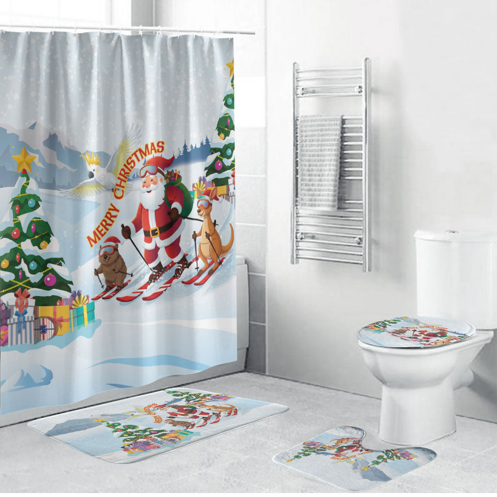 Merry Christmas Australia Bathroom Set Funny Aussie Animals Santa Skiing