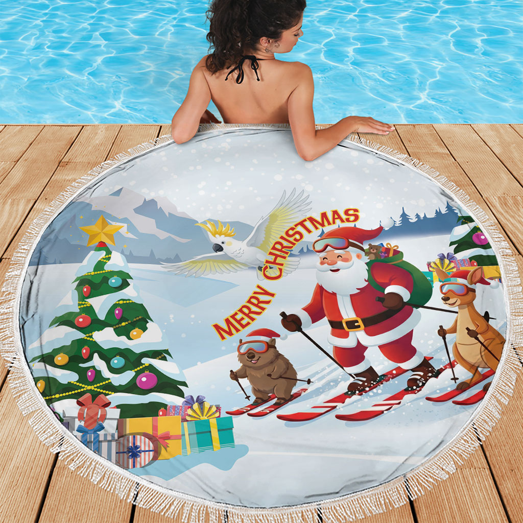Merry Christmas Australia Beach Blanket Funny Aussie Animals Santa Skiing