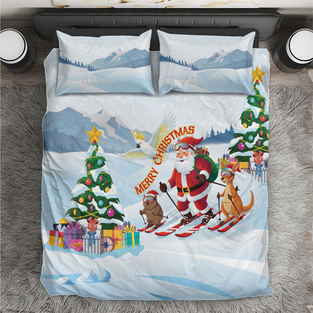 Merry Christmas Australia Bedding Set Funny Aussie Animals Santa Skiing