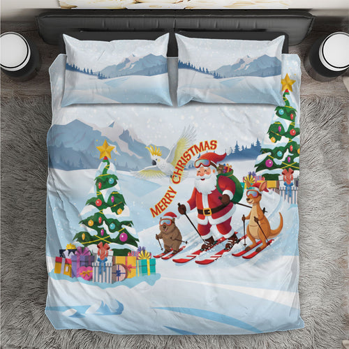 Merry Christmas Australia Bedding Set Funny Aussie Animals Santa Skiing