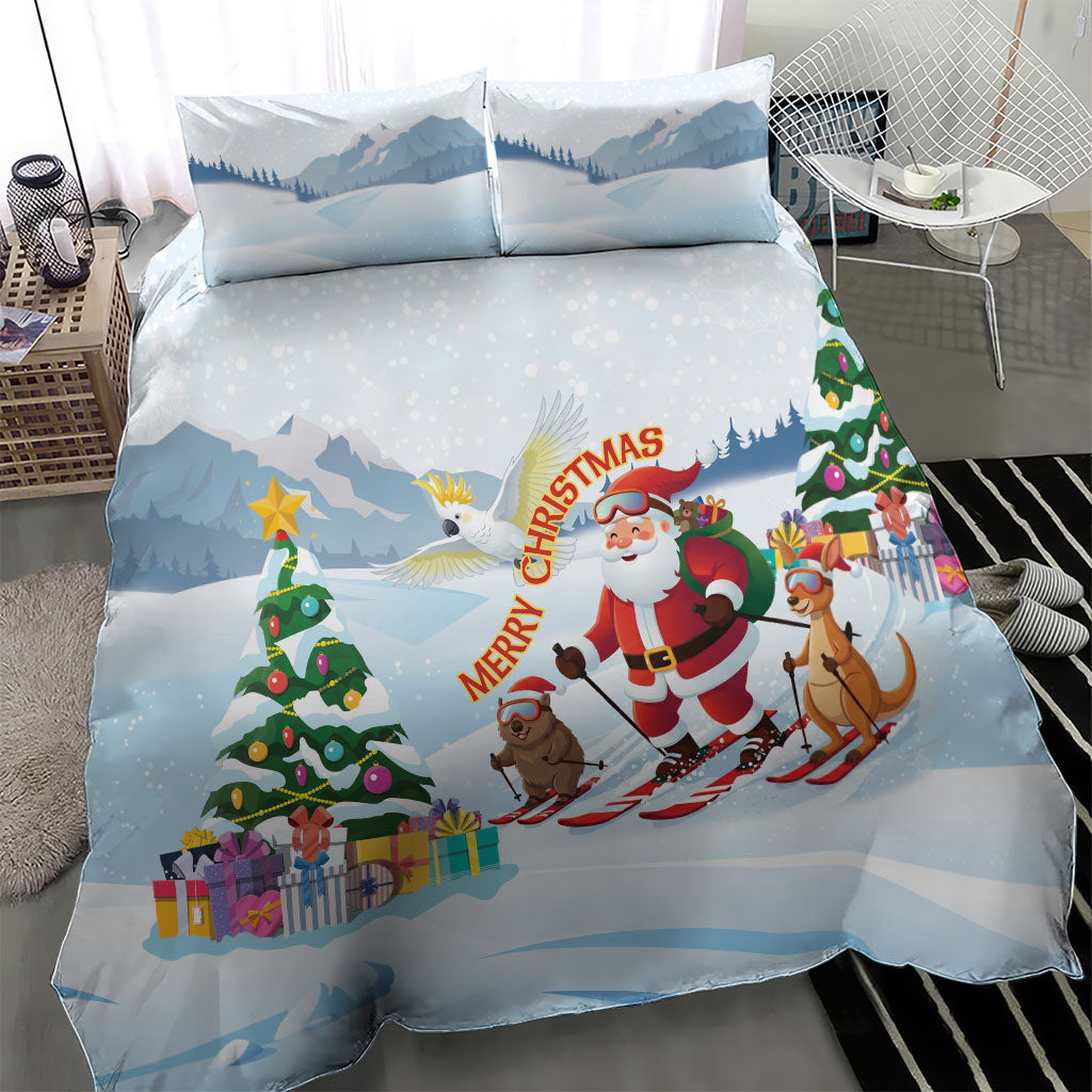 Merry Christmas Australia Bedding Set Funny Aussie Animals Santa Skiing
