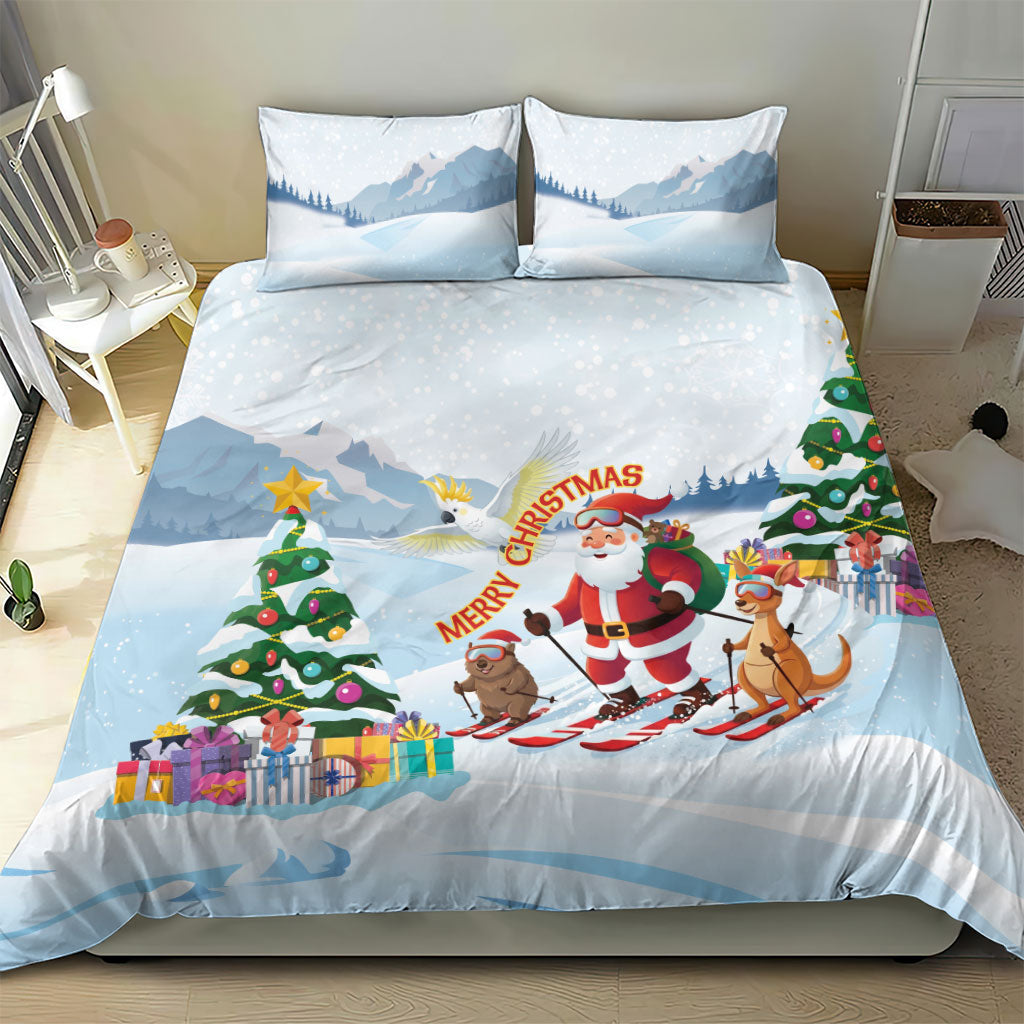 Merry Christmas Australia Bedding Set Funny Aussie Animals Santa Skiing