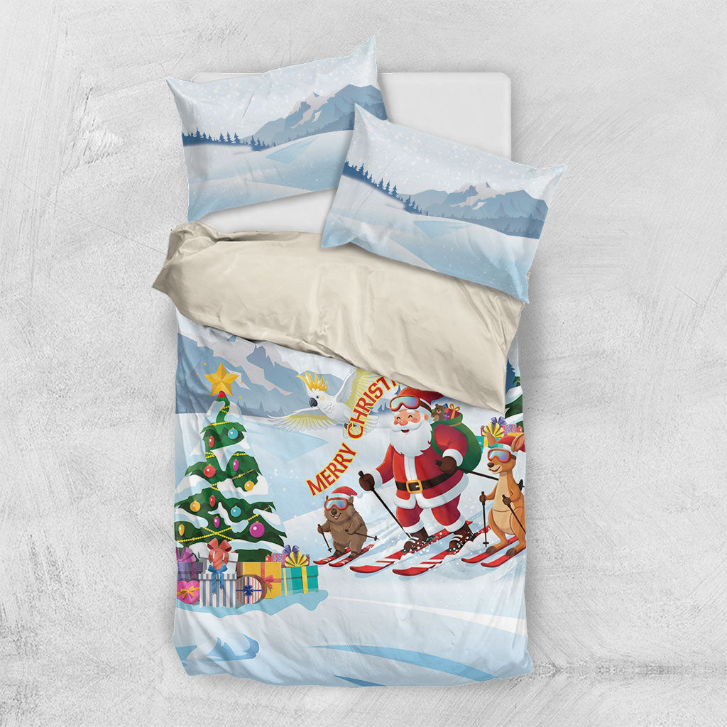 Merry Christmas Australia Bedding Set Funny Aussie Animals Santa Skiing