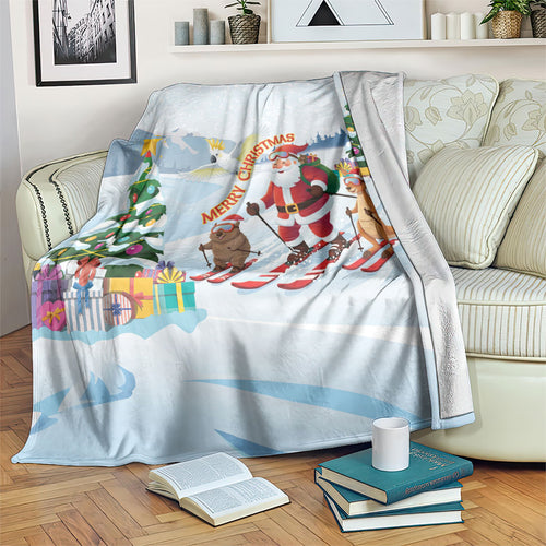 Merry Christmas Australia Blanket Funny Aussie Animals Santa Skiing