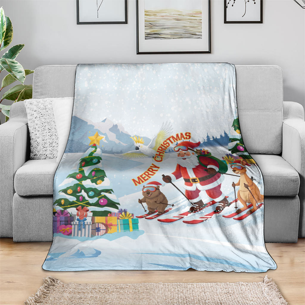 Merry Christmas Australia Blanket Funny Aussie Animals Santa Skiing