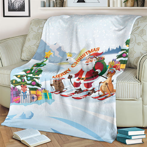 Merry Christmas Australia Blanket Funny Aussie Animals Santa Skiing