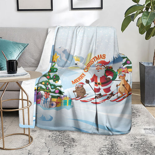 Merry Christmas Australia Blanket Funny Aussie Animals Santa Skiing