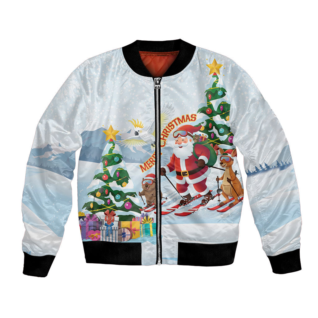 Merry Christmas Australia Bomber Jacket Funny Aussie Animals Santa Skiing