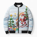 Merry Christmas Australia Bomber Puffer Jacket Funny Aussie Animals Santa Skiing