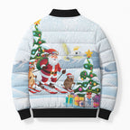 Merry Christmas Australia Bomber Puffer Jacket Funny Aussie Animals Santa Skiing