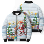 Merry Christmas Australia Bomber Puffer Jacket Funny Aussie Animals Santa Skiing