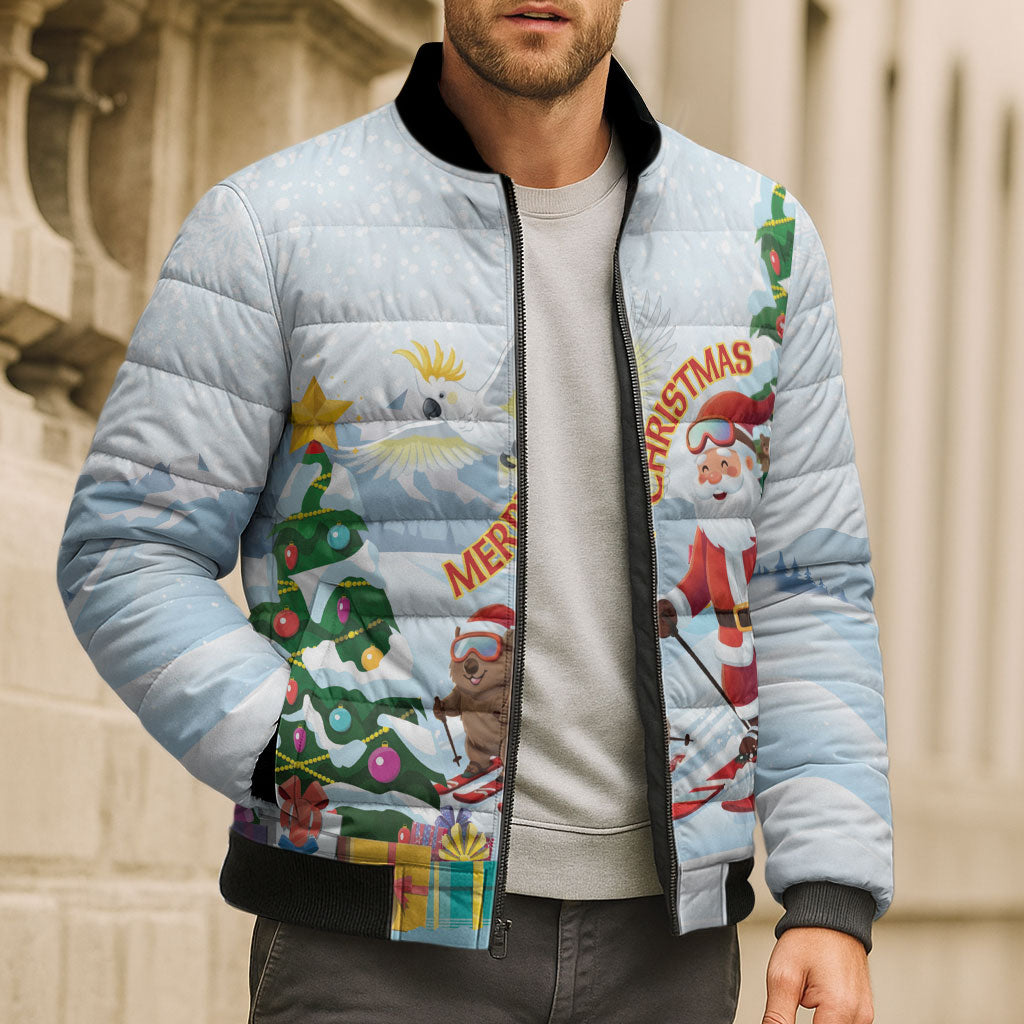 Merry Christmas Australia Bomber Puffer Jacket Funny Aussie Animals Santa Skiing