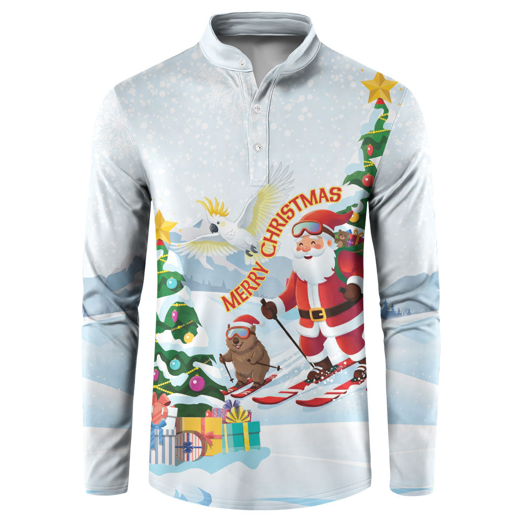 Merry Christmas Australia Button Sweatshirt Funny Aussie Animals Santa Skiing