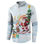Merry Christmas Australia Button Sweatshirt Funny Aussie Animals Santa Skiing