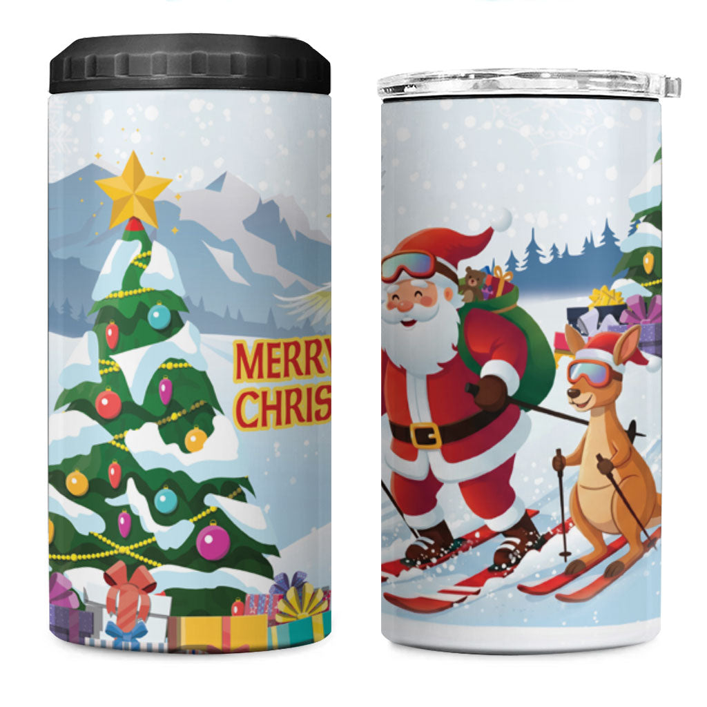 Merry Christmas Australia 4 in 1 Can Cooler Tumbler Funny Aussie Animals Santa Skiing