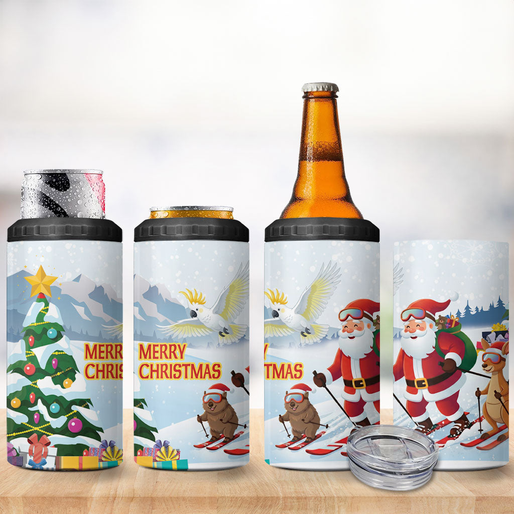 Merry Christmas Australia 4 in 1 Can Cooler Tumbler Funny Aussie Animals Santa Skiing