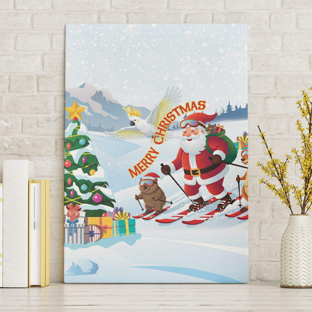 Merry Christmas Australia Canvas Wall Art Funny Aussie Animals Santa Skiing