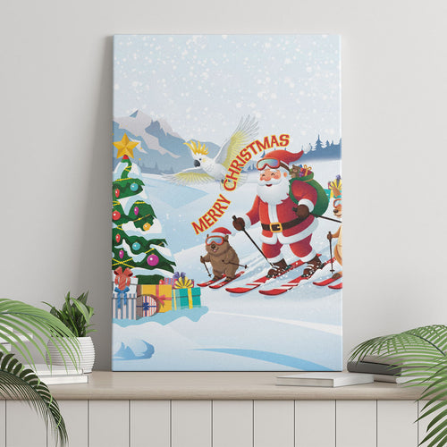 Merry Christmas Australia Canvas Wall Art Funny Aussie Animals Santa Skiing