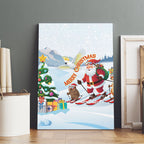 Merry Christmas Australia Canvas Wall Art Funny Aussie Animals Santa Skiing