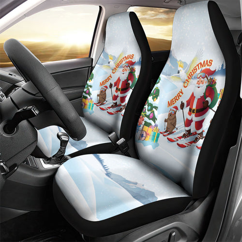 Merry Christmas Australia Car Seat Cover Funny Aussie Animals Santa Skiing